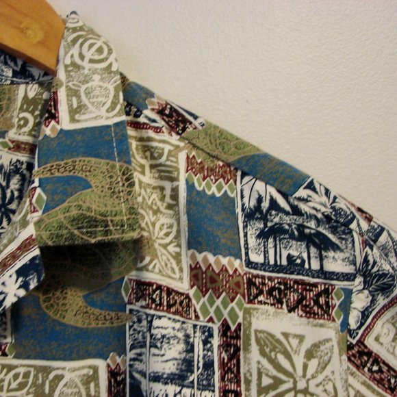 Hawaiian Short Sleeve Shirt Turtles Palm Trees Blue Green Made in Hawaii Size XL - Picture 6 of 12